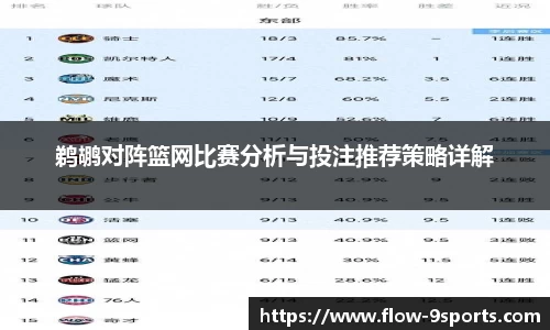 鹈鹕对阵篮网比赛分析与投注推荐策略详解
